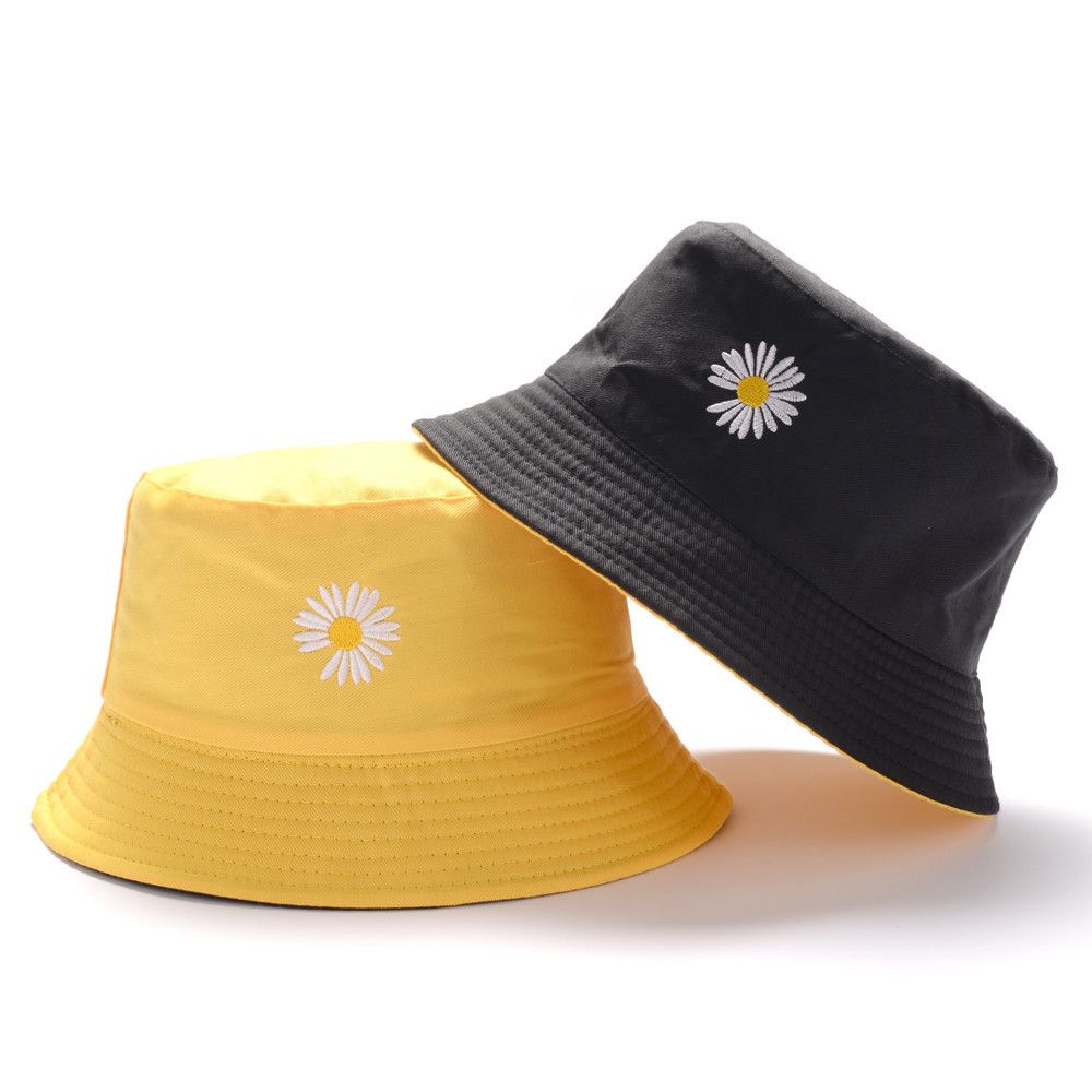 Women Men Casual Outdoor Sunscreen Sun Hat Double-Sided Bucket Hat Daisies Fisherman Cap Foldable