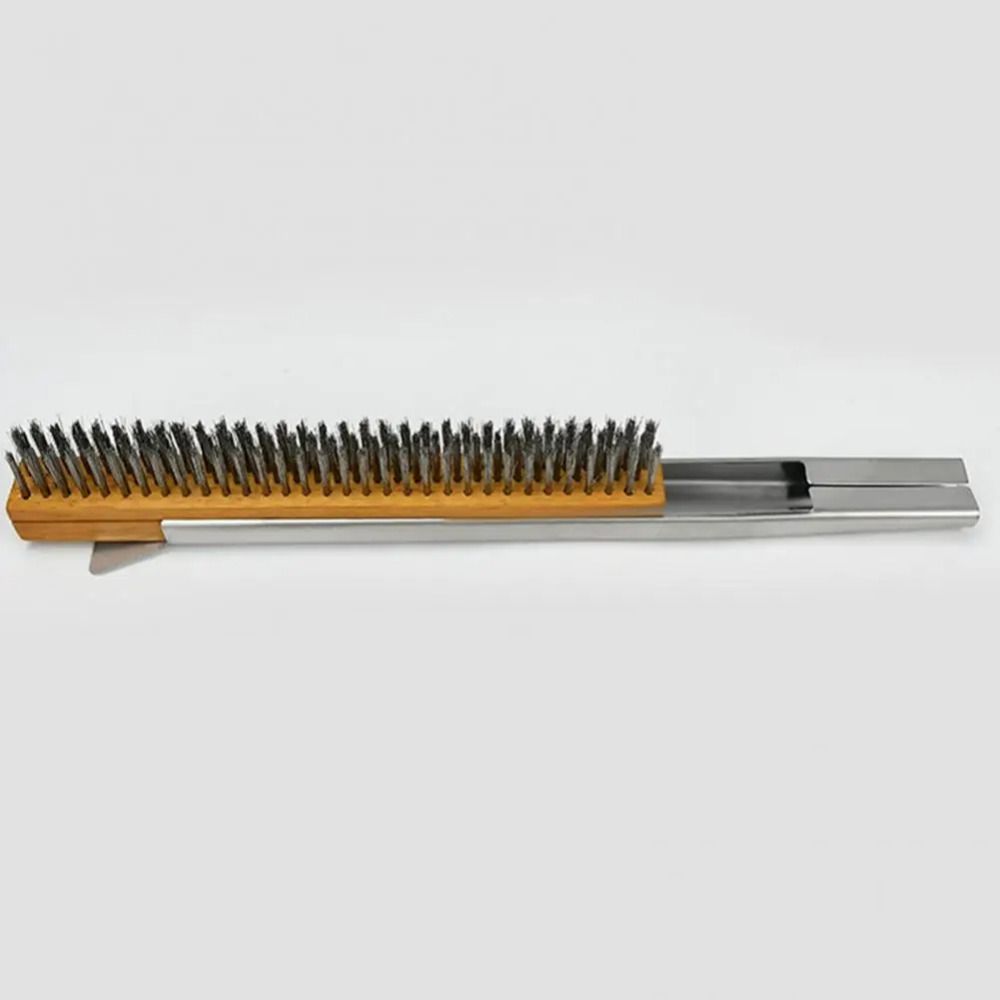 Wood Handle Grill Cleaning Brush with Scraper Pizza Stone Cleaner Brush for Oven