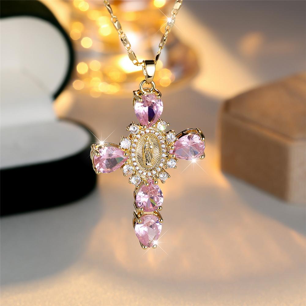 Женское Ожерелье-Кулон с Кристаллами Синего, Черного, Белого Циркона Винтажное Большое Золотого Цвета Крест Свадебное Для Женщин