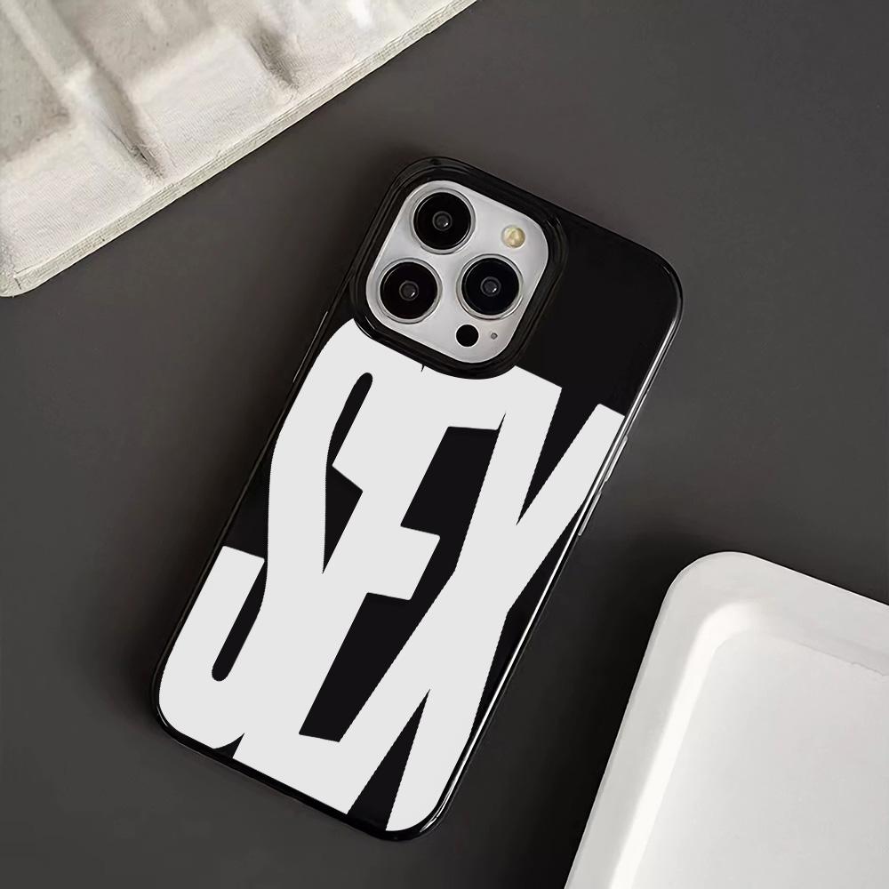 Minimalist Black and White Letter Art Phone Case for iPhone 17 16 15 14 13 12 11 Series Pro Max Plus Double Layer Protection