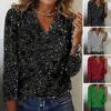 Women Top Shiny Sequin V Neck Long Sleeve Loose Soft Pullover Pure Color Breathable Daily Commute Club Party Lady Blouse Shirt
