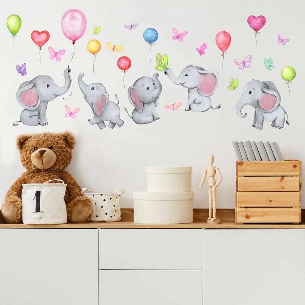 Cartoon Elephant Balloon Wall Sticker for Baby Kids Room Home Decoration Bedroom Living Room Wallpaper Cute Nursery Stickers