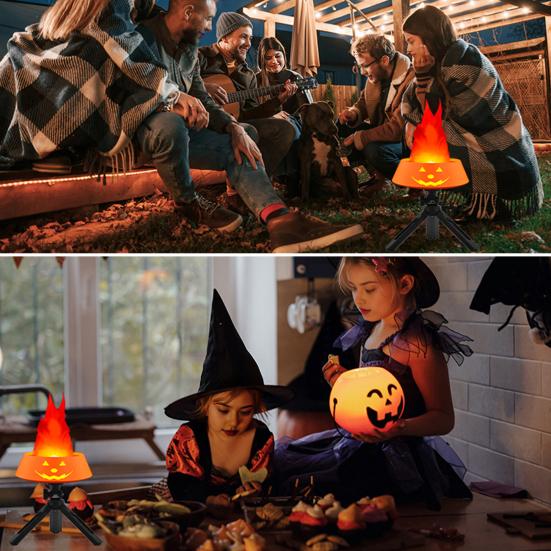 Halloween Flame Light LED Flame Pumpkin Lamp with Tripod Stand for Halloween Indoor Outdoor Decoration