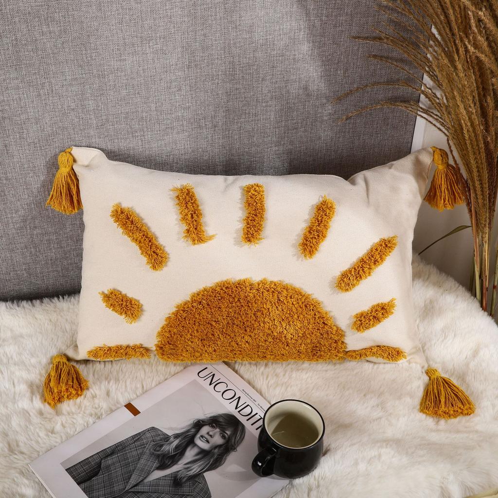 Nordic Ins Style Moroccan Tufted Pillow Bed and Breakfast Light Luxury Embroidered Cushion Removable and Washable Tassel Home Pillow Cover