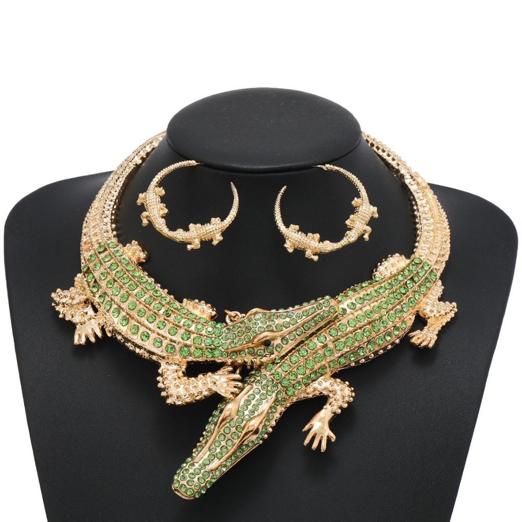 Creative Rhinestone Decoration Crocodile Design Women Necklace And Earring Set