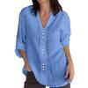 Women's Casual Fashion Solid Color Button V-Neck Long Sleeved Shirt Top Long Sleeved Shirt Top