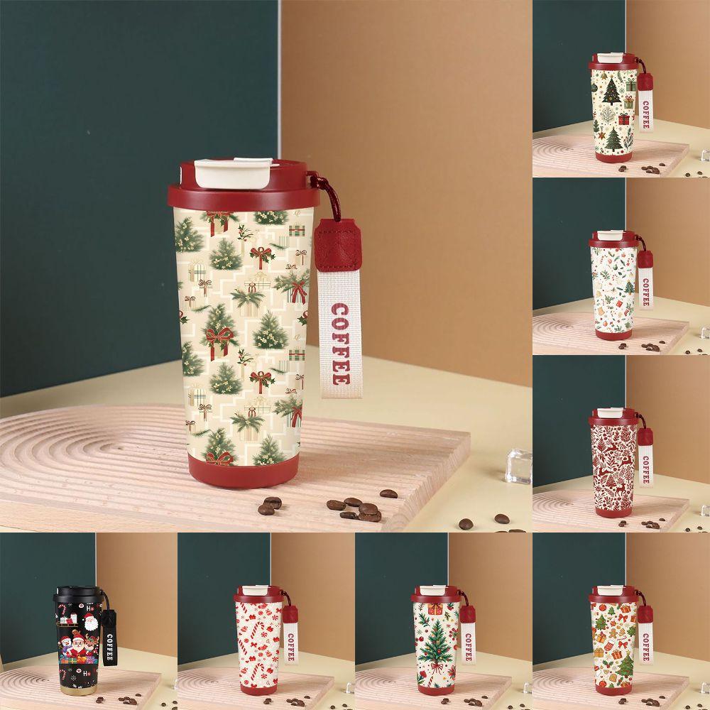 Christmas Tree Print Insulated Cup Xmas Thermal Water Bottle  for Office Workers