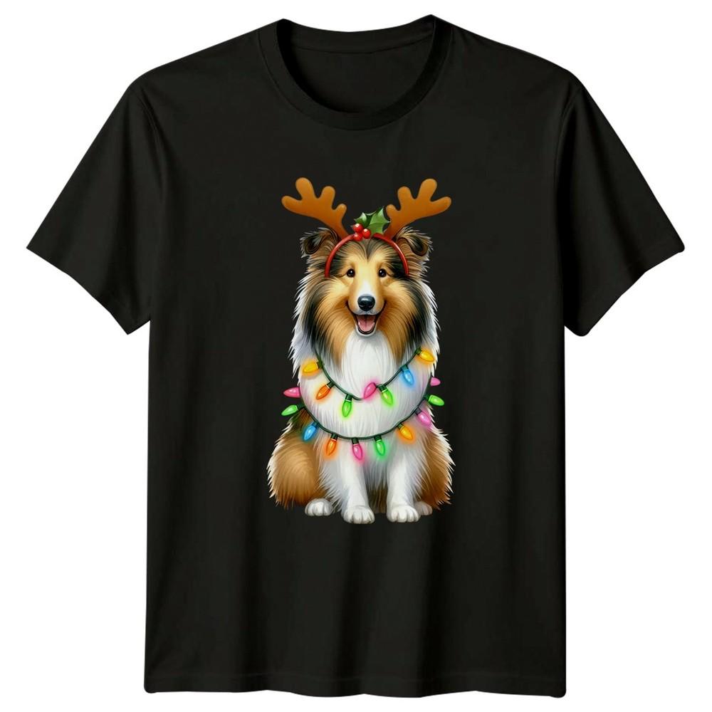 Рождественская собака оленьи рога праздничные животные унисекс футболка унисекс футболка с принтом
