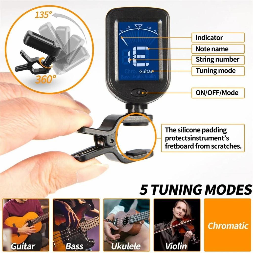 Guitar Clip-on LCD Tuner for Chromatic Acoustic Electric Bass Ukulele