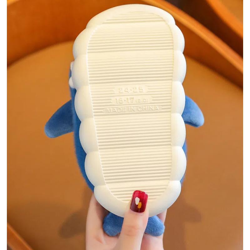 Winter Cartoon Shark Cotton Slippers Boys Indoor Soft Bottom Padded Warm Middle And Large Children Non-slip Children's Slippers