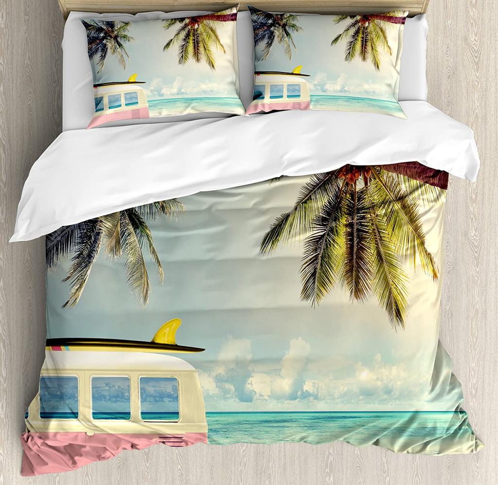 Beach Boat Houses Printed Comfort Duvet Cover Pillow Case Home Textile Quilt Cover Boy Kid Teen Girl Luxury 3pcs Bedding Set