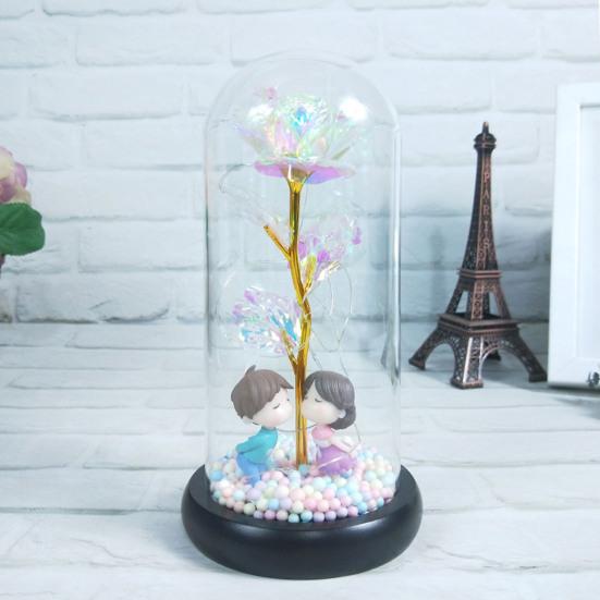 Роза Лампа Романтический Стеклянный Купол Имитация Пластика Красочные Светодиодные Искусственные Цветы Декор на День Святого Валентина