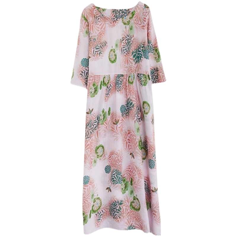 Летние новые большие размеры свободные тонкие круглые вырезы рукава пять минут женские платья для уменьшения возраста