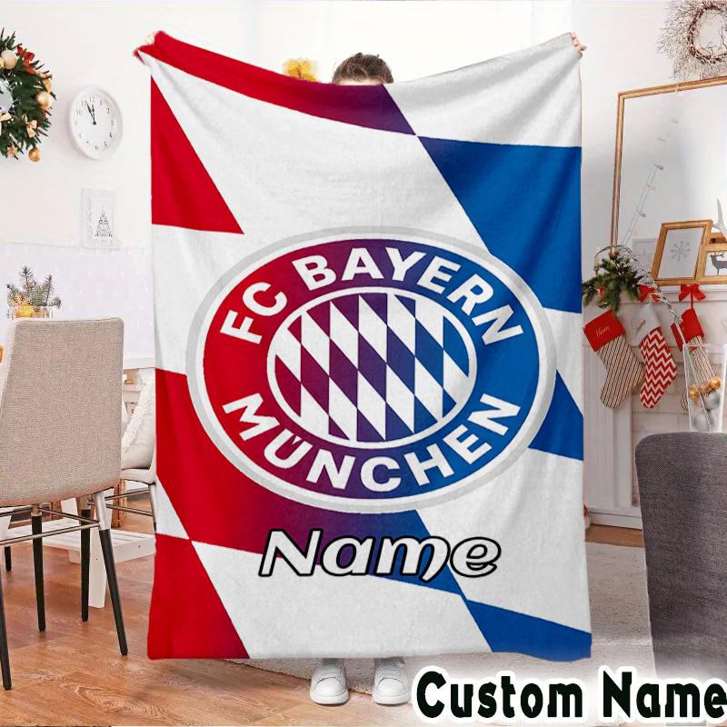 Custom Name Bayern Munich Crest Throws Blanket Flannel Blankets for Couch Bed Gifts for Men Women Picnic blanket Christmas fan gifts