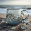 Sea Glass Wave Mug 300ml Elegant Ocean Wave Design Glass Cup With Handle For Home Coffee, Office & Beach House