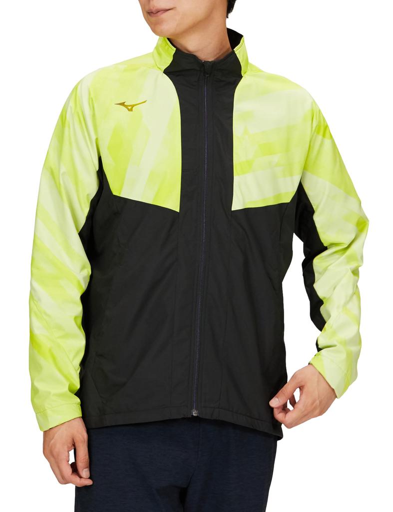 Mizuno Breath Thermo Warmer Training Luminary Size L Jacket, Moisture-Wicking, Heat-Generating, Water-Repellent, 32MEA541, Men's, Green,
