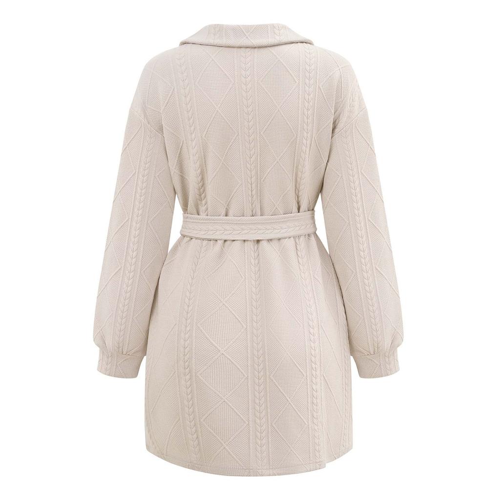 Женское осенне-зимнее модное однотонное платье с длинным рукавом и шнуровкой на талии