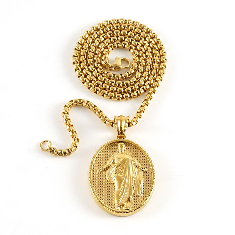 Personalized European and American style fashion stainless steel religious figure pendant clavicle chain titanium steel18k Atmospheric round sign