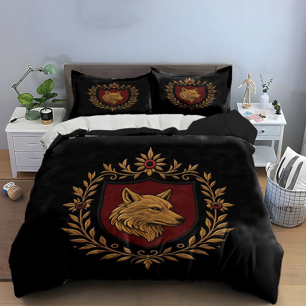 Wolf Emblem Black Bedding Set Bedding Duvet Cover Set Duvet Cover Pillowcases (1 * Duvet Cover 2 * Pillowcases, without duvet insert)