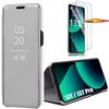 Case for Xiaomi 13T/13T Pro - Silver - Mirror Effect - 2 Tempered Glasses - Flip Stand