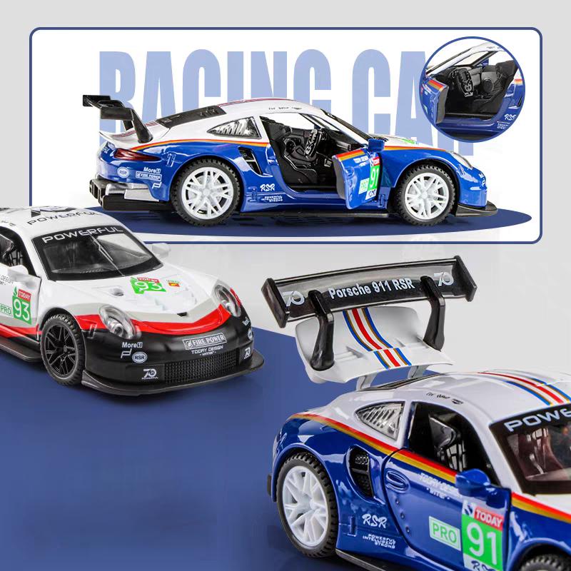 Porsche 911 GT3 RSR Match Version Моделирование Литые игрушечные машинки Звуки и свет Инерционный автомобиль 1:32 Сплавная Модель Суперкара