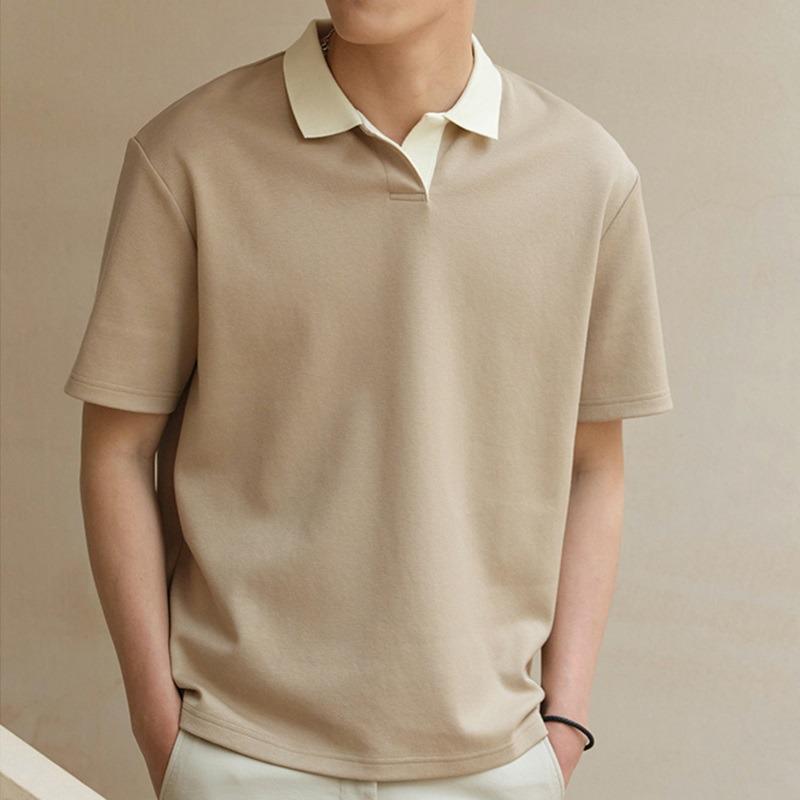 Мужская летняя повседневная однотонная рубашка поло