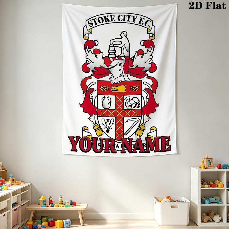 Custom Name Stoke City FC Wall Tapestry Aesthetic Wall Hanging Printed Fabric Blanket Decorative Tapestries for Bedroom Living Room Home Decor