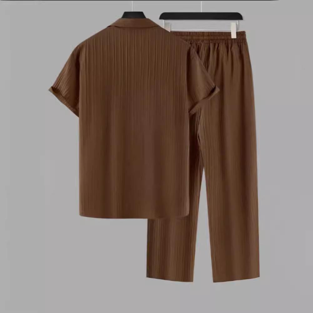 Мужской повседневный костюм из вафельной рубашки, комплект из двух предметов: рубашка с короткими рукавами и шорты, повседневный комплект из футболки и шорт в стиле Харадзюку