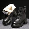 Plush Snow Boots Female Winter Leather Cotton Shoes for Women Thickened Bottom Ladies Ankle Boots Padded Warm Cotton Shoes