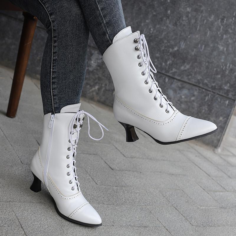 Британский стиль, новые осенне-зимние женские туфли-броги, модные ботильоны с круглым носком и высоким каблуком-рюмочкой, на шнуровке, размер плюс 48