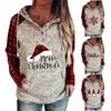 Long Sleeve Xmas Sweatshirt For Women Plaid Raglan Hooded Tops Patchwork Christmas Pullover Hoodies  Tops