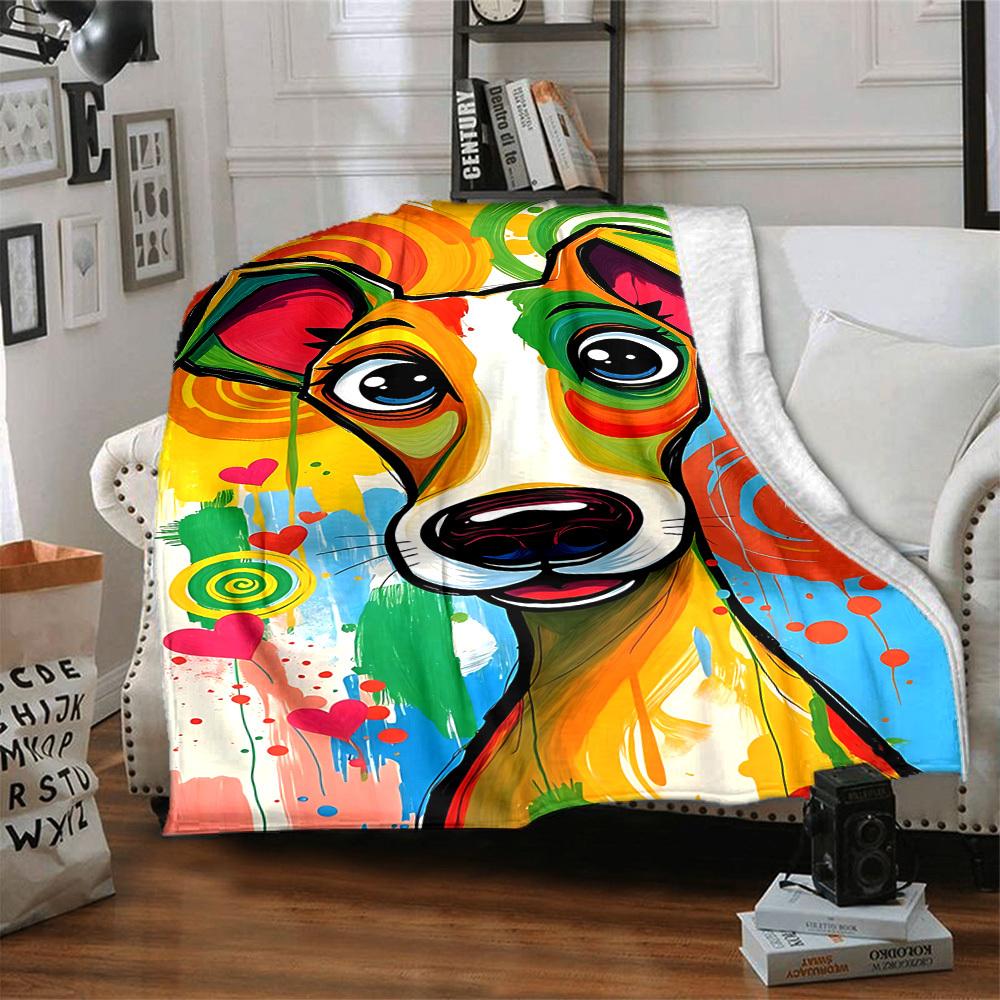 1pc Colorful Dog Art Blanket - Lightweight Flannel Fleece with Digital Printing, Soft Warm for Sofa, Travel, Camping, Office yy251018306