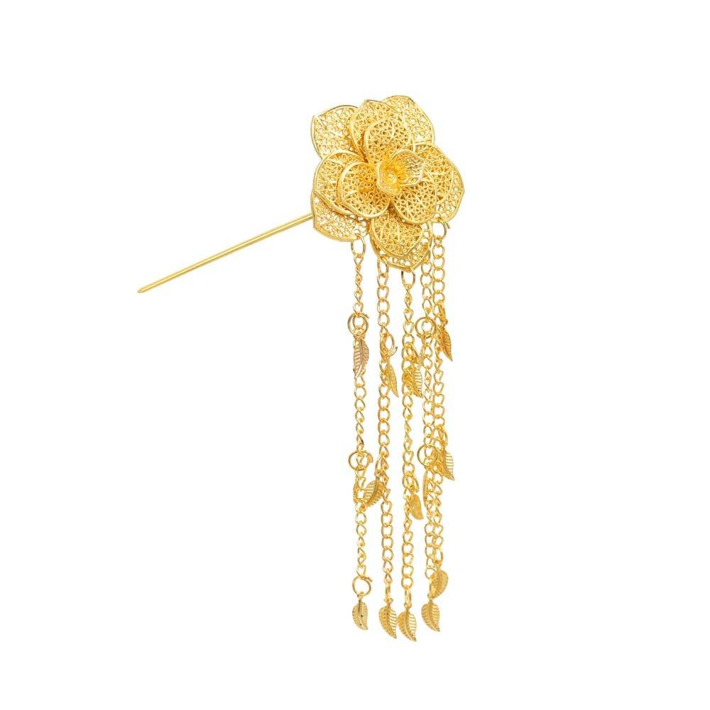 Ethnic Style Golden Tassels Hair Fork Ancient Silver Rose Hair Sticks  Wedding