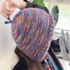 Autumn and Winter Wool Hat Women's Contrasting Color Splicing Shows the Face, Small Knitted Hat Strap, Warm Ear Protection, Headgear, Tide Niche