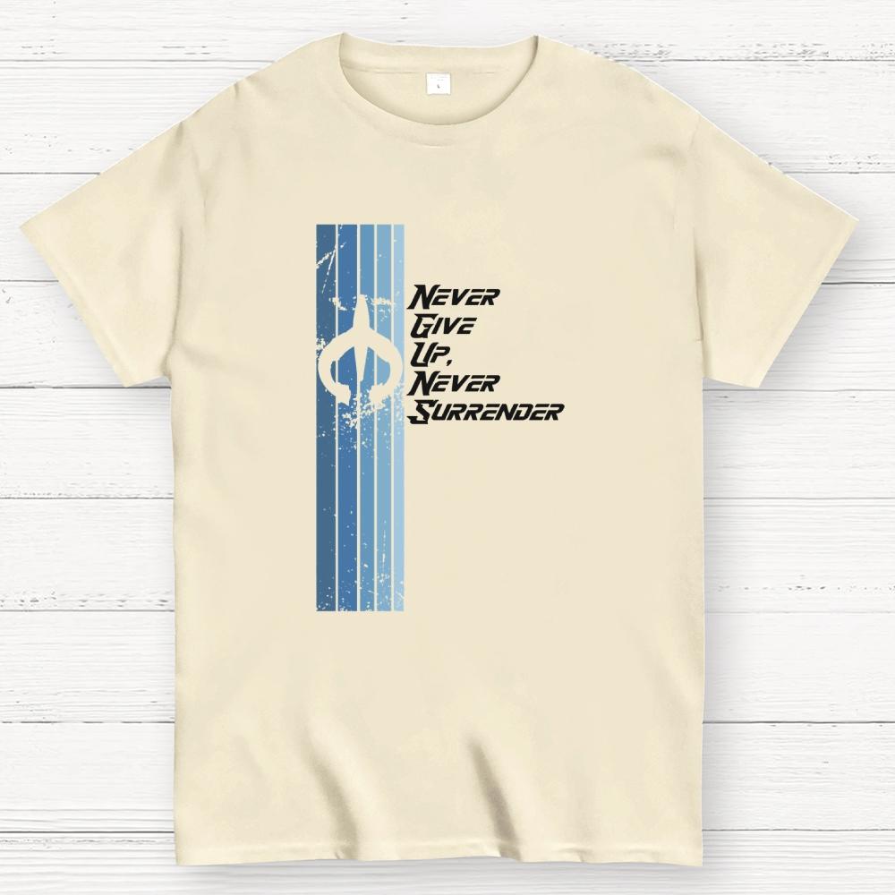 Retro Galaxy Quest Never Give up Never Surrender Cotton Casual Cool Loose T-Shirt
