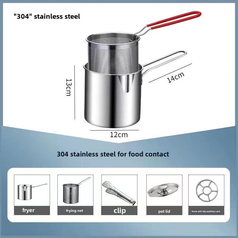 304 Stainless Steel Small Frying Pan with Filter for Induction Cooker - Mini, Fuel-Saving, Multifunctional