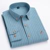 New Cotton Oxford Long Sleeve Business Men Striped Shirts Regular Fit Logo Male Casual Plaid Shirts with Front Pocket