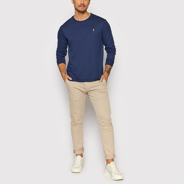 Мужская футболка с длинным рукавом и круглым вырезом Polo Ralph Lauren с вышивкой логотипа, топы, темно-синий 710760121-003