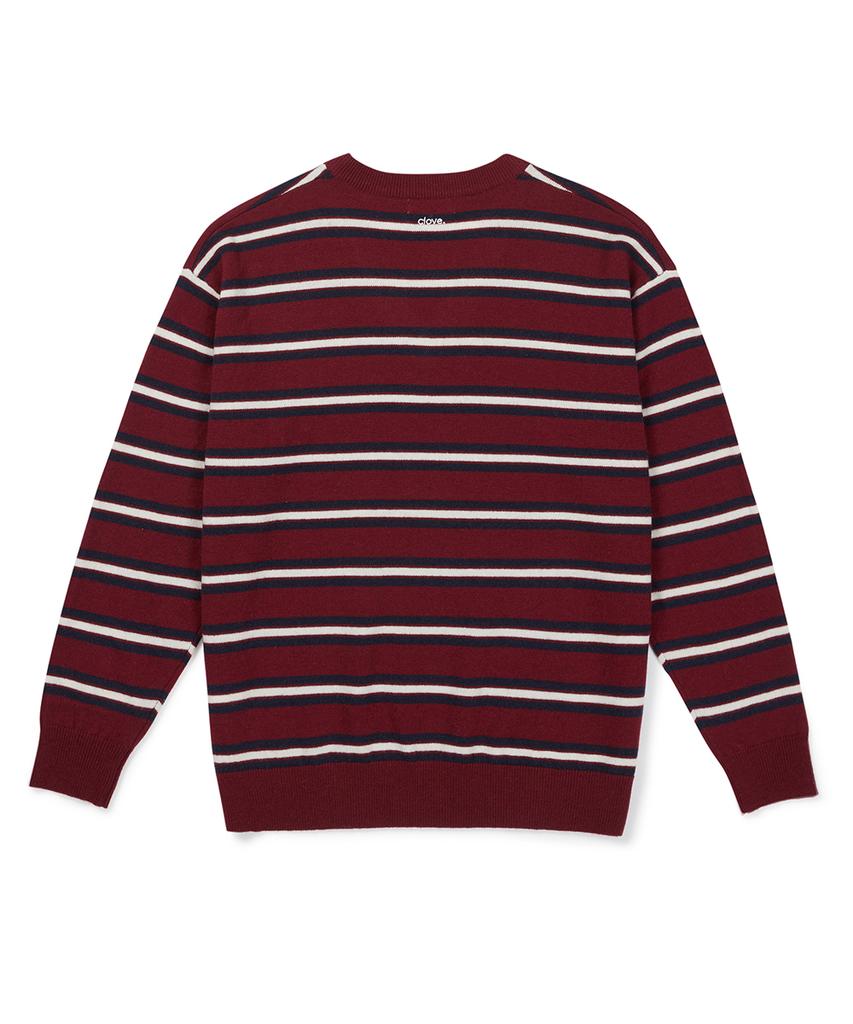 CLOVE [26Fw CLOVE] Полосатый вязаный пуловер (Бургундия)