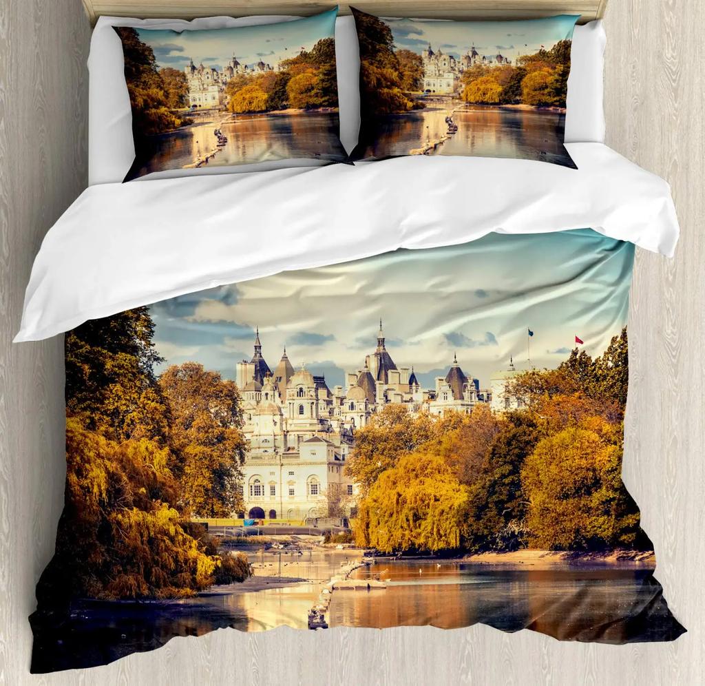 Лондонские Часы Трамваи Мосты Комплект Постельного Белья Лондон Комплект Пододеяльника Лондонская Телефонная Будка На Улице Традиционный Местный Культурный