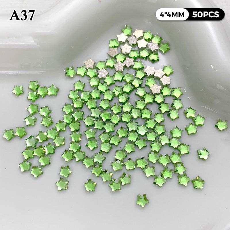 50Pcs Shiny Five-Pointed Star Nail Decor Rhinestones Colorful Mini Flatback for Girls DIY Nail Art Craft