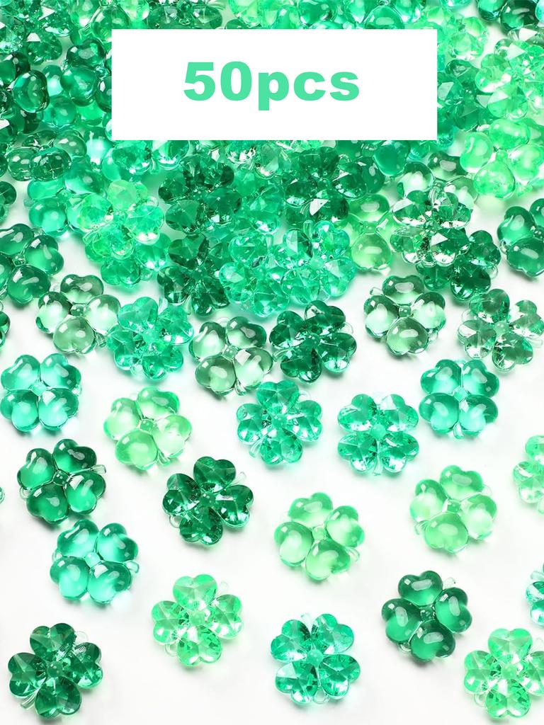 Non-Toxic 30/50Pcs Green Acrylic Lucky Leaf Ornaments St Patricks Day Shamrock Decor Vase Filler Table Scatter