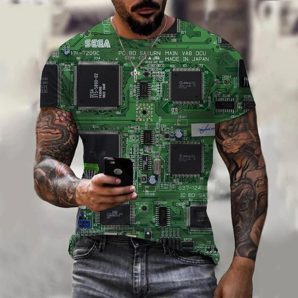 2024 Newest Circuit Board Pattern 3D Print Summer Men's T-shirt Creative Casual Electronic Chip Short Sleeve Harajuku Street Top