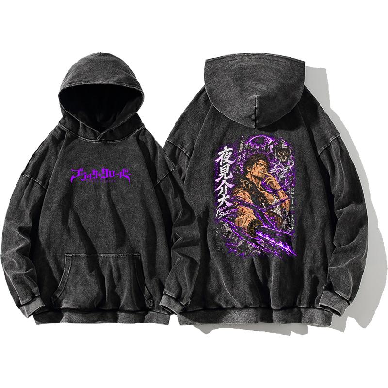 Black Clover Yami Sukehiro Hoodie Manga Graphic Vintage Washed Oversized Streetwear Fall Winter 100% Cotton Men Women Hooded Top
