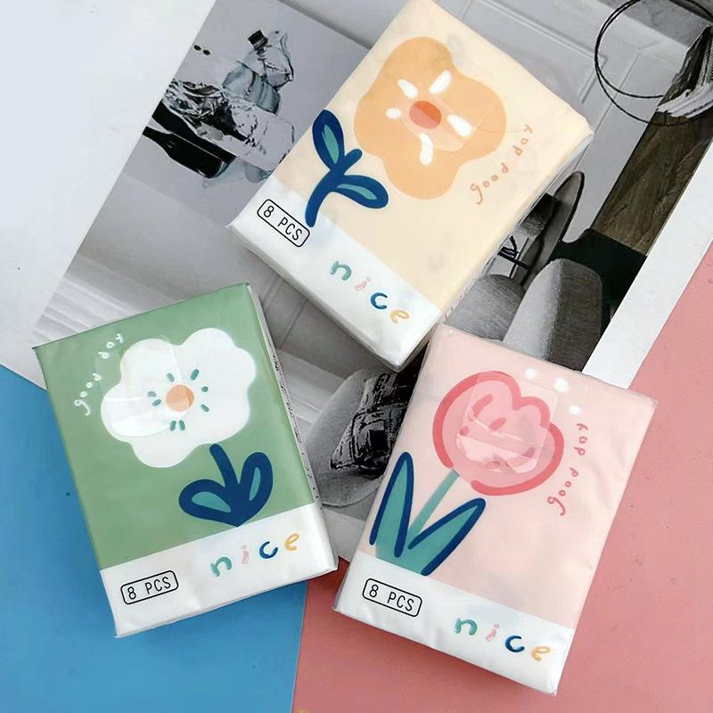 9 упаковок, носовой платок с милым мультяшным цветком, бумажный портативный маленький салфетка из целлюлозы из натуральной древесины, домашняя салфетка для лица, полотенце для рук