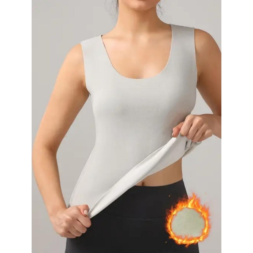 Women's Warm Sleeveless Warm Top - Winter Warmth, High Elasticity -Line Contour Shirt, Round Neck Fitness and Stacking Shirt - Soft and Comfortable