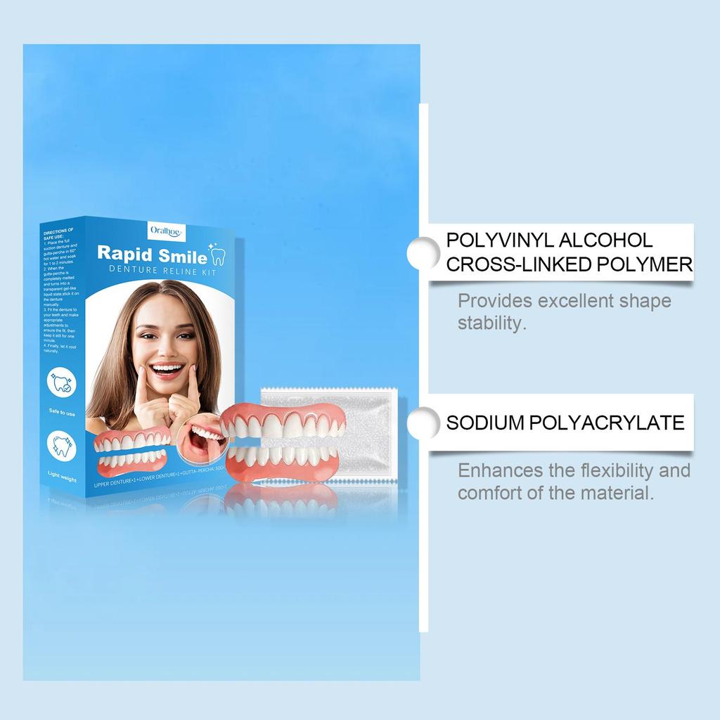 Oralhoe 1set False Teeth Braces Set Temporary Instant Smile Whitening Teeth Fill Gaps Silicone Fake Teeth Soft Denture Kit