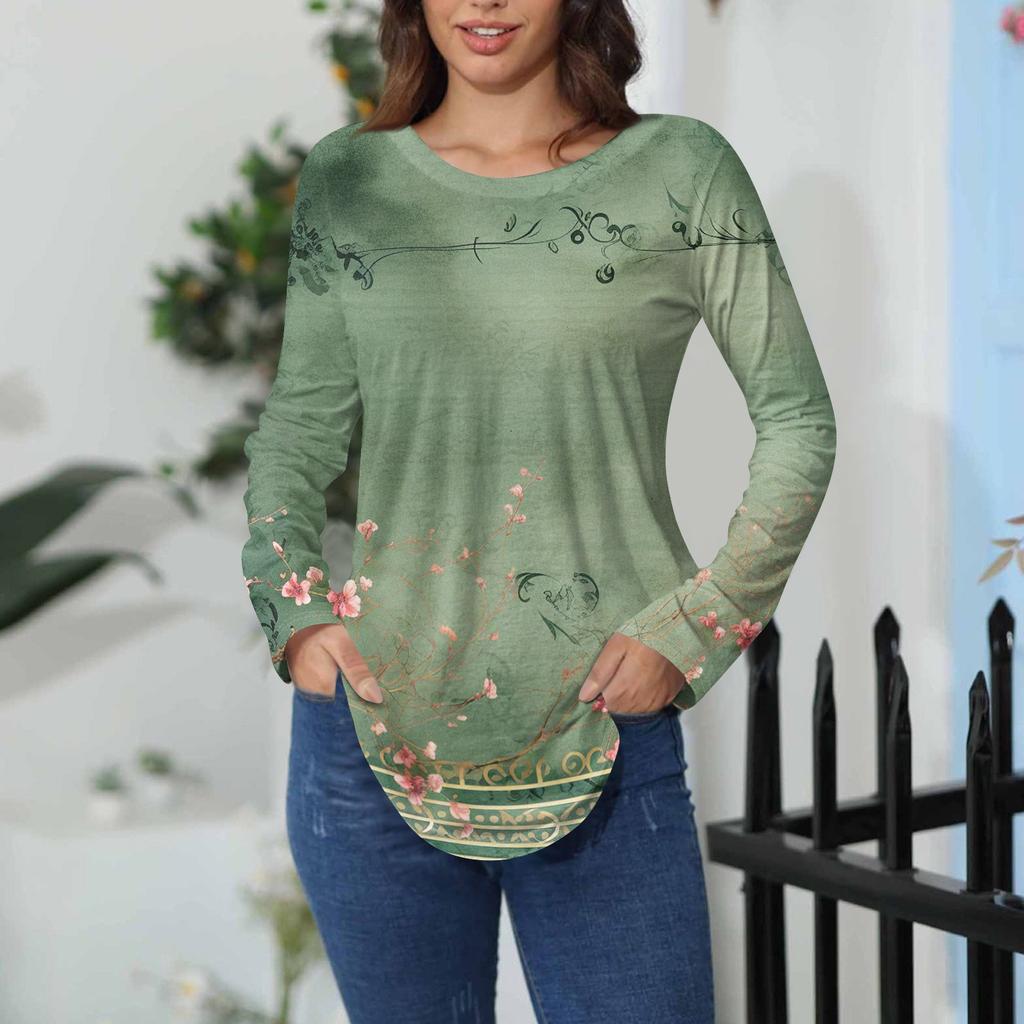Tee Shirts For Women Fall Casual Long Sleeve Shirts Sweatshirt Vintage Graphic Printing Top Pullover