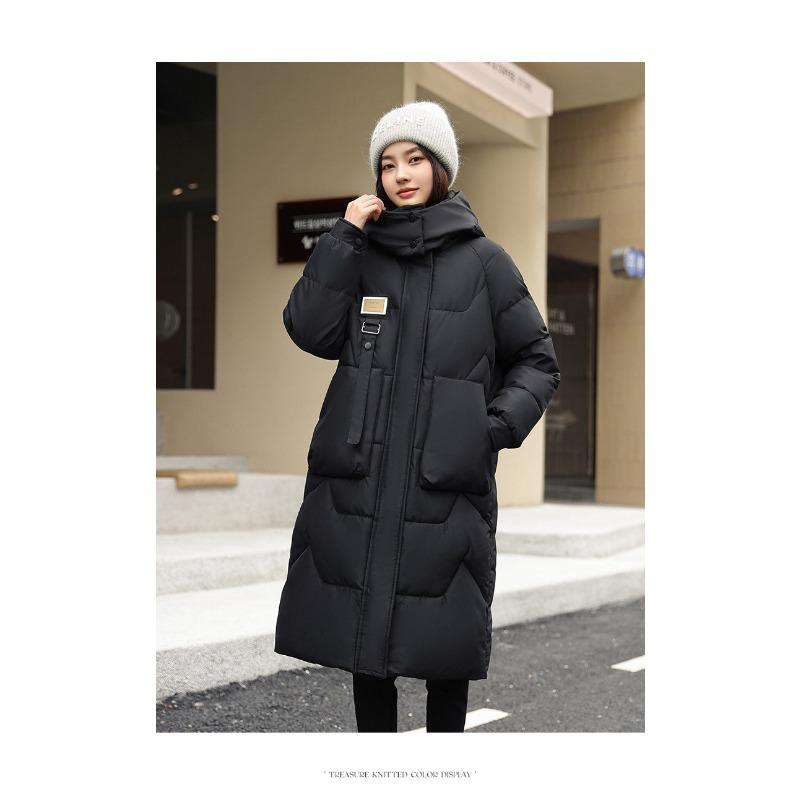 Cotton Jacket Female Long Section, Winter Knee Thickened Korean Version of Loose Hooded Cotton Coat, Female Versatile Cotton Jacket Coat