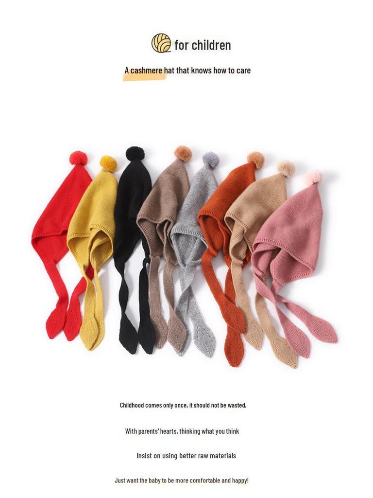 Вязаная кашемировая шапка для мальчиков и девочек: Теплая, симпатичная, ветрозащитная шапка с защитой ушей для осени и зимы.